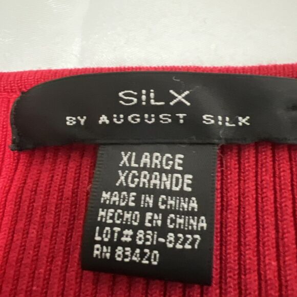 Silx by August Silk Sweater Red Silk Blend Stretch Ribbed Crystal Rhinestone XL - Picture 3 of 6